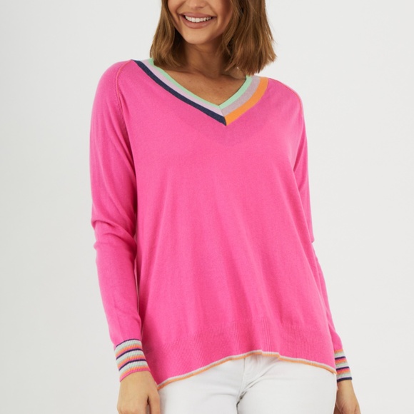 Cotton & Silk Stripe V-Neck Sweater by Zaket & Plover - Picture 2 of 8